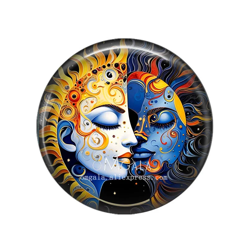 Golden Black Sun and Moon Art Patterns 12mm/18mm/20mm/25mm Round Photo glass cabochon demo flat back Making findings