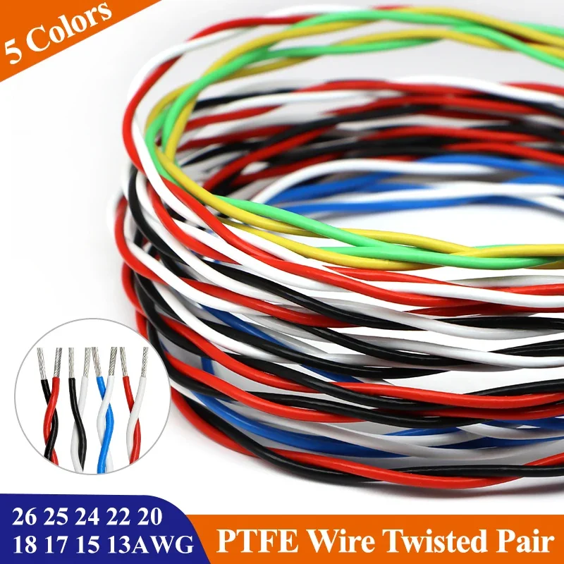 PTFE Wire Twisted Pair 26 25 24 22 20 18 17 15 13AWG FEP High Temperature 2pins Electronic Signal Silver Plated Copper Cable DIY