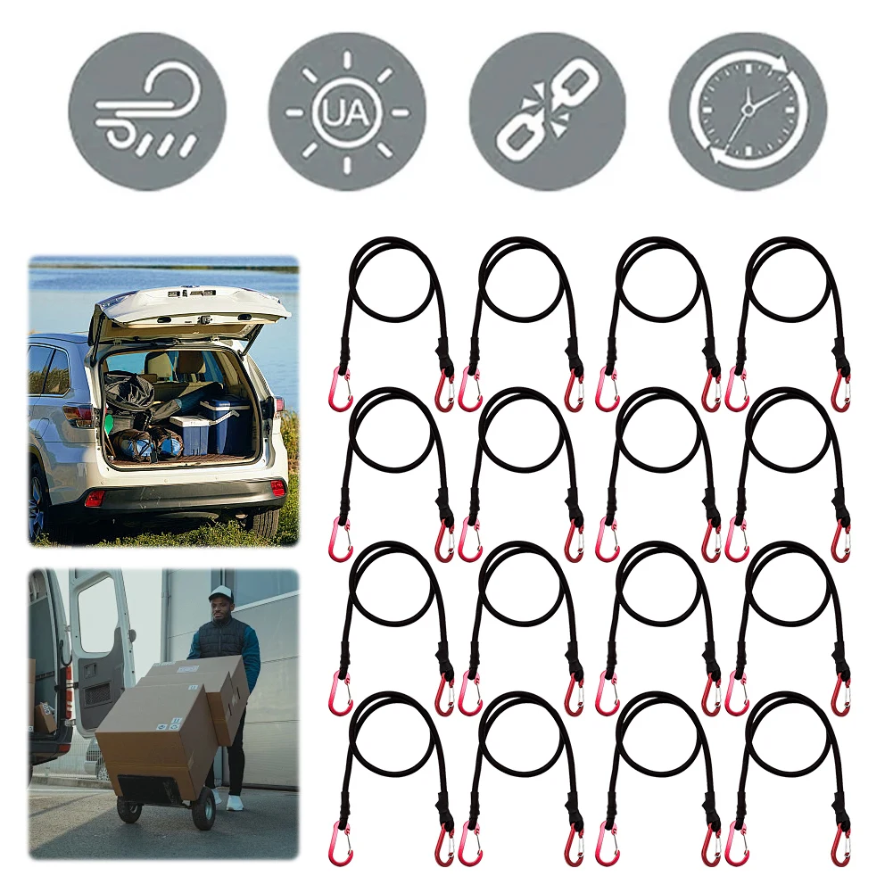 Heavy Duty Bungee Cord Aluminum Alloy Elastic Tie Strap String Carabiner Cord Luggage Packing Rope for Luggage Rack Cargo