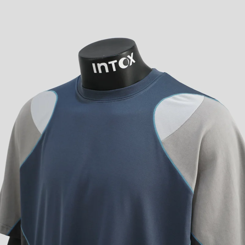 

Color blocking loose short sleeved T-shirt for men, trendy, loose, elastic, breathable, summer sports style design top