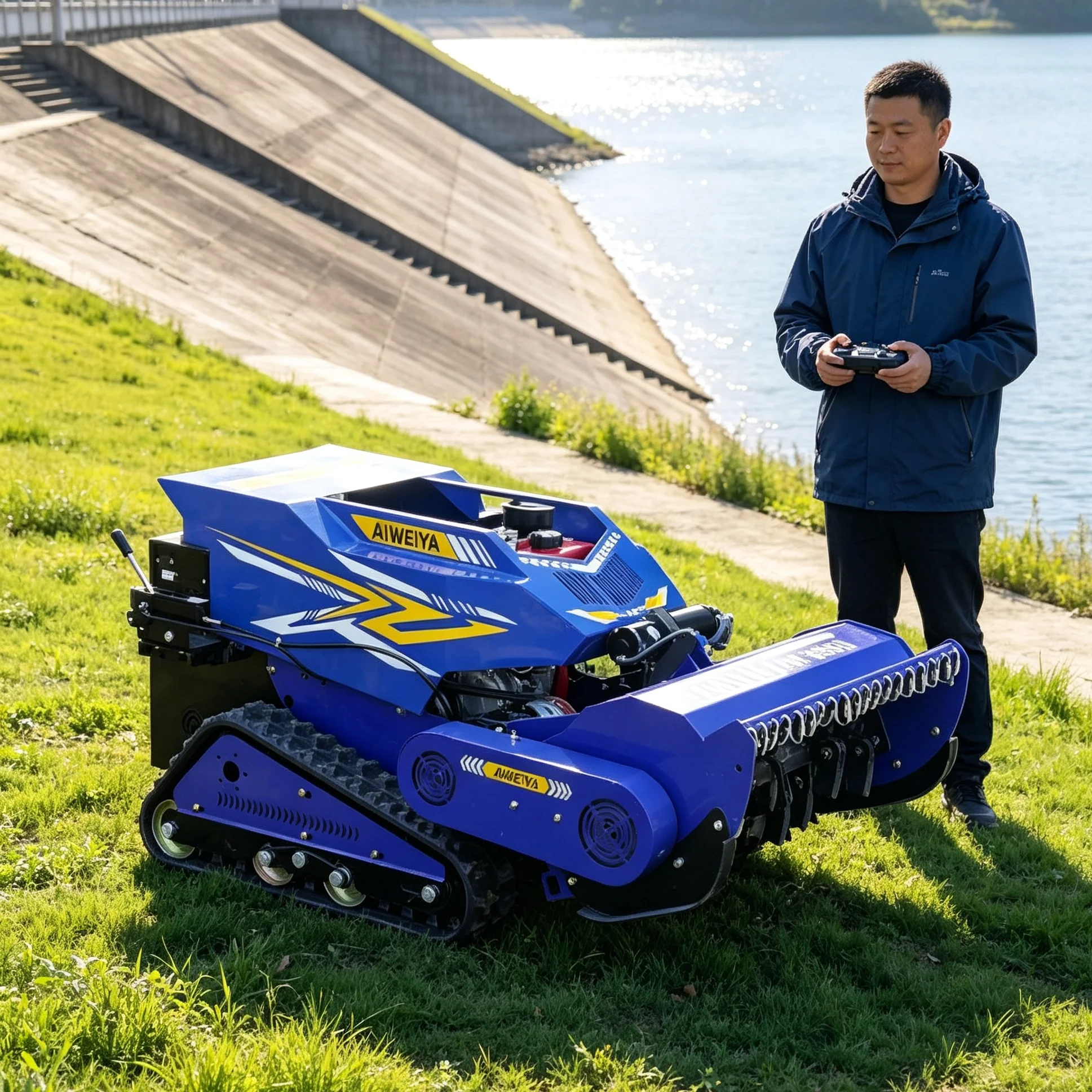 Customized Self propelled remote‑controlled lawn mower, built‑in display screen, for real‑time parameter monitoring on steep