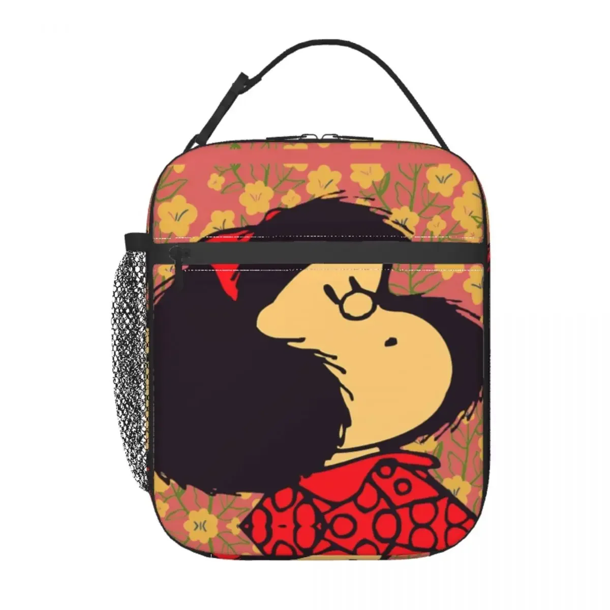 Custom Mafalda And Flowers Lunch Bag Men Women Thermal Cooler Insulated Lunch Box for Kids School Children