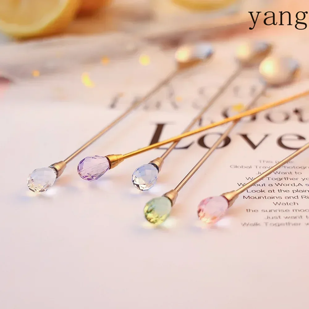 4pcs Diamond Coffee Spoon Stainless Steel Long Stirring Spoon Exquisite Crystal Teaspoon for Cafe Ice Cream Dessert Cocktail Mug