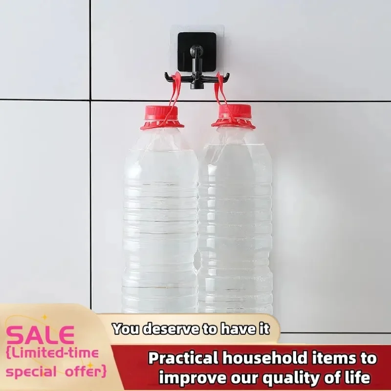 1/2Pcs Wall-mounted Shelf 6 Rotating Hooks Pot Shovel Chopping Nail-free Adhesive Hook Rack Black Kitchen Rotating Punch-free