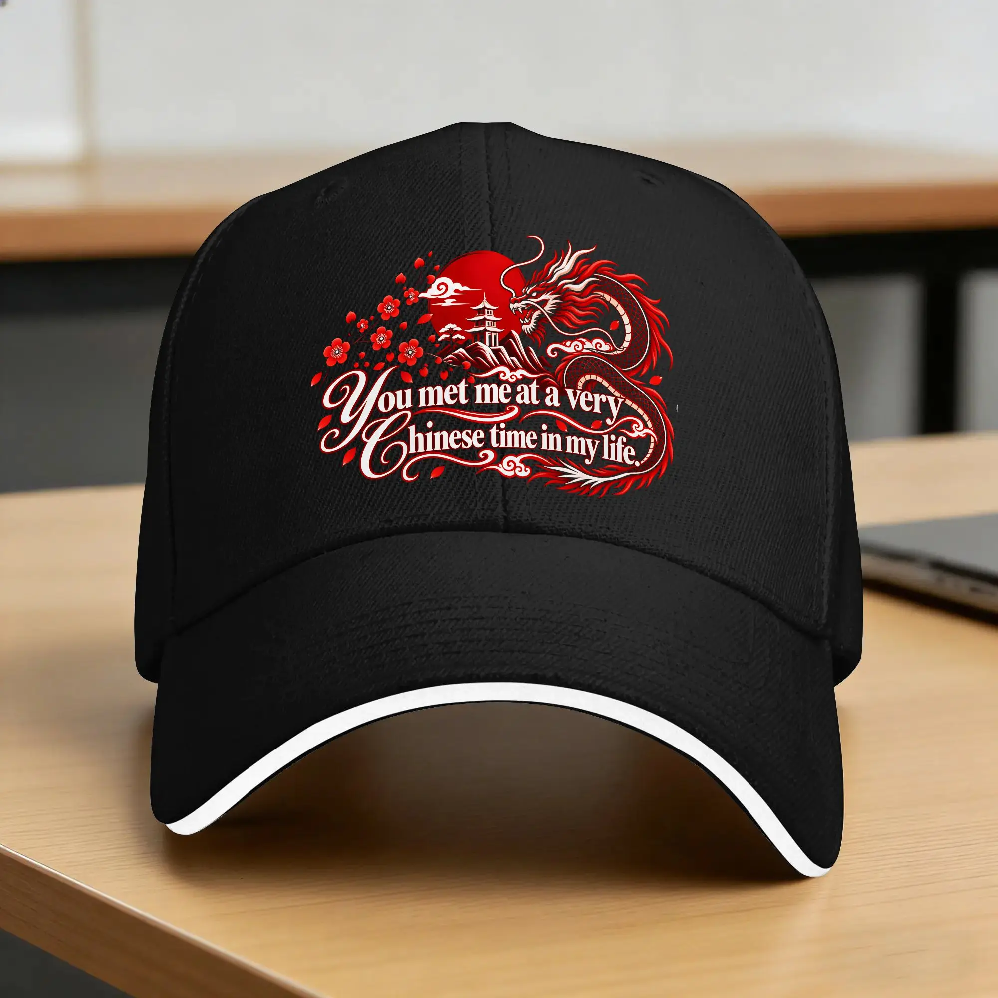 You Met Me At A Very Chinese Time In My Life Baseball Cap  Outdoor Sport Adjustable Trucker Hat Couple Women Funny Snapback Cap
