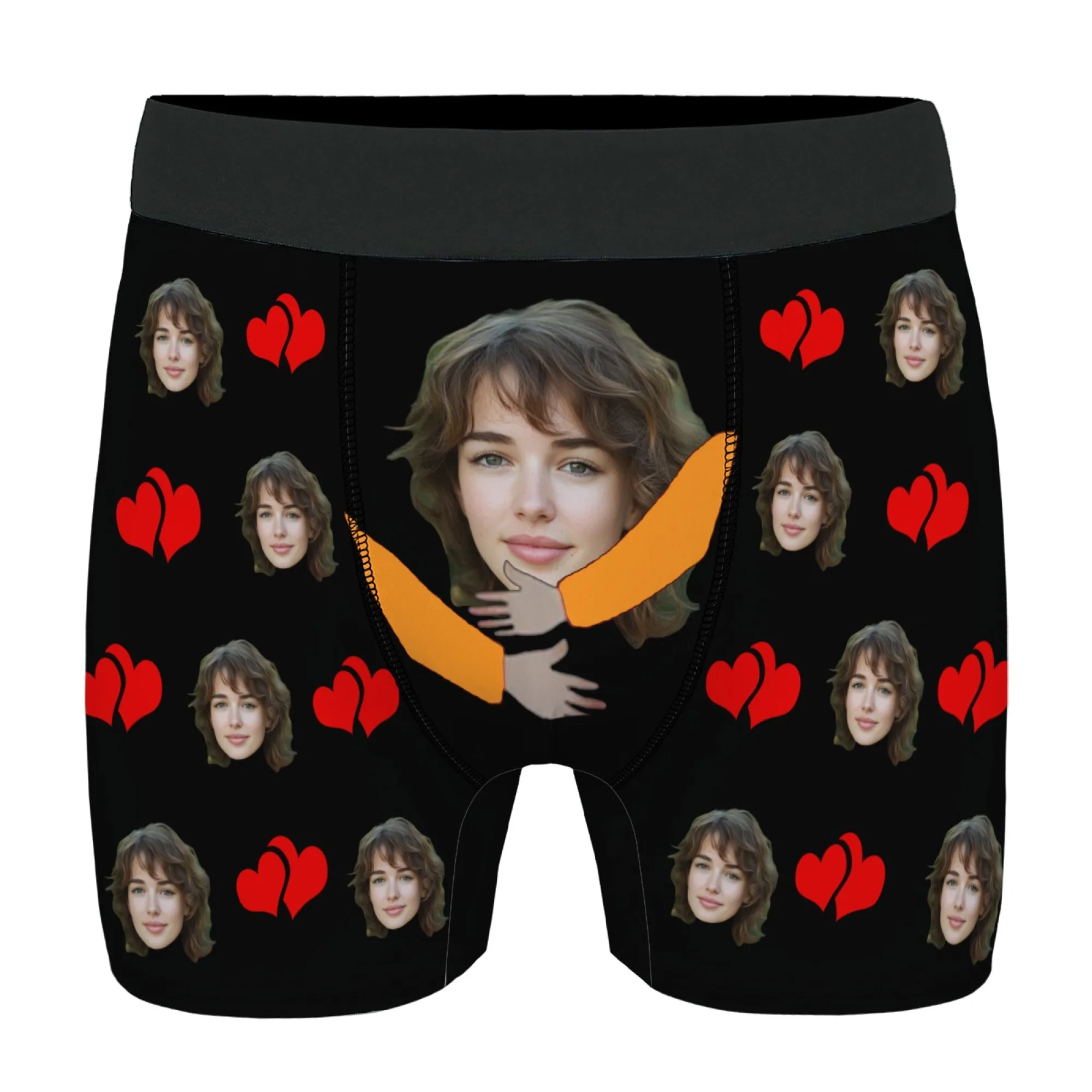 وجه مخصص للرجال الملاكم ملخصات مزدوجة الأحمر القلب طباعة البرتقال الذراع عناق تصميم دافئ الحلو رومانسية هدية عيد الحب لصديقها #2