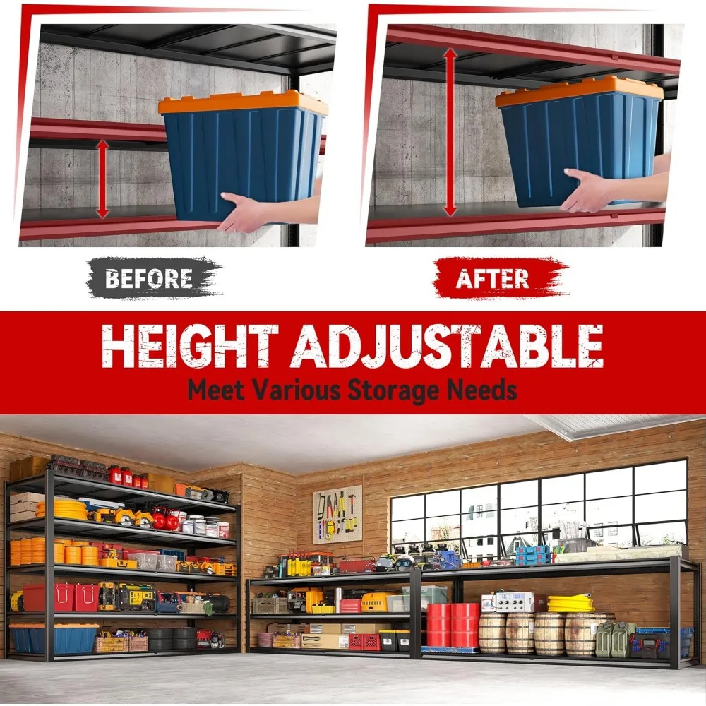 Estante de metal ajustável para serviço pesado para 5 camadas, com suporte de 3000 libras, ideal para soluções de armazenamento de garagem