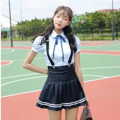 Summer Gril JK Uniforme scolastica Stile britannico Senior Middle School Gonna con bretelle Giovani ragazze
