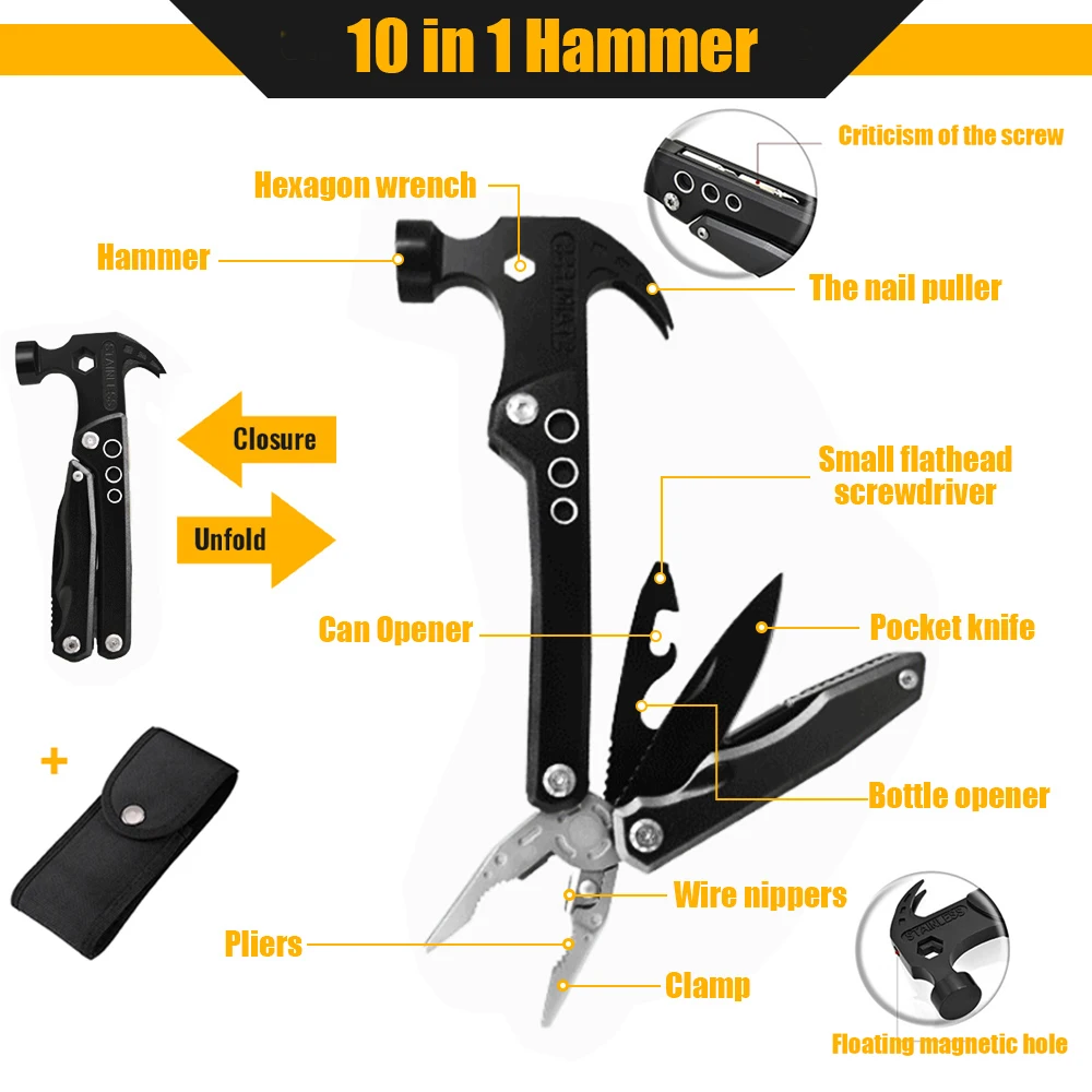 Multifunctional Pliers Multitool Claw Hammer Stainless Steel Tool With Nylon Sheath For Outdoor Survival Camping Hunting Hiking