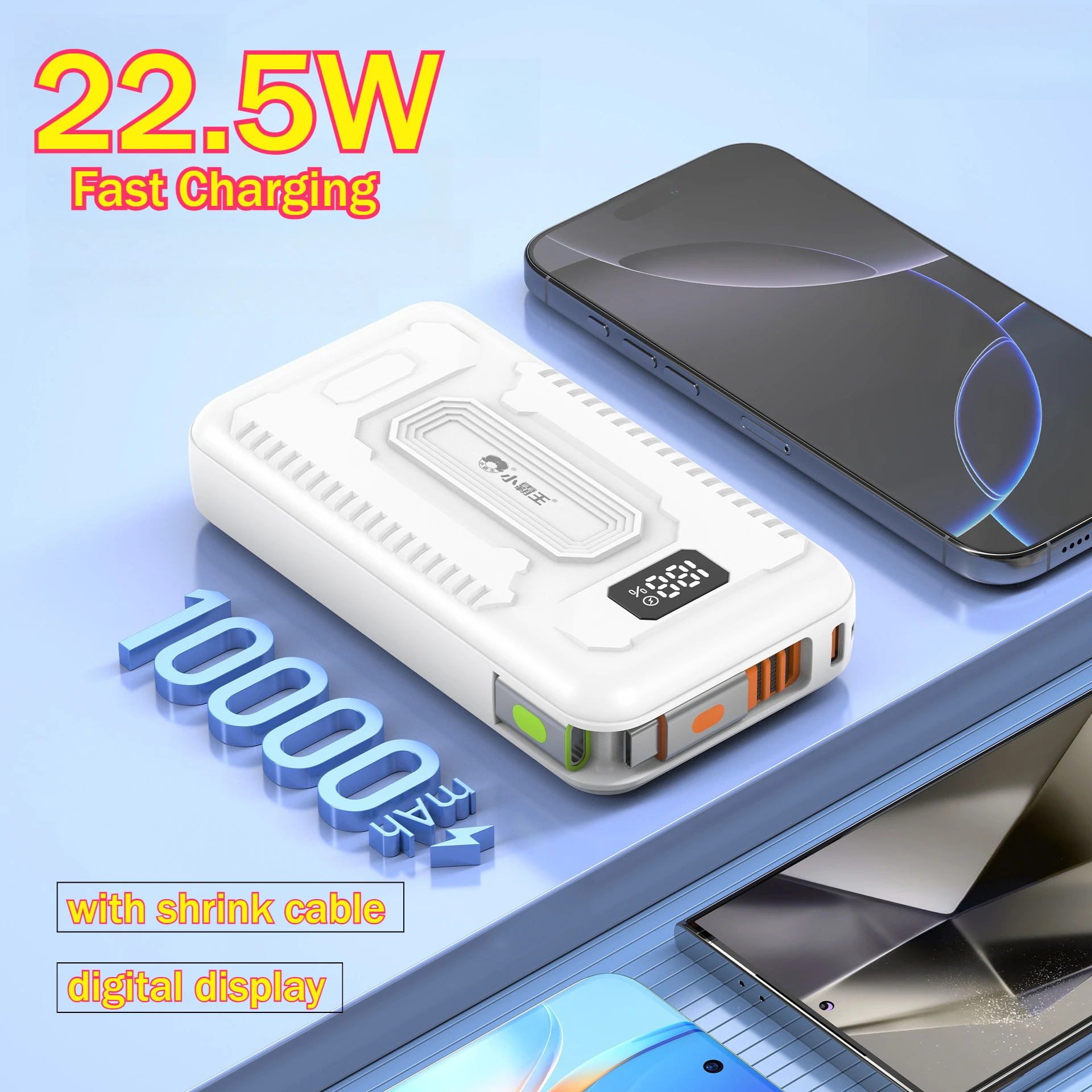 

Hot New 22.5W Portable Power Bank Fast Charging 100000mAh with Shrink Cable Digital Display for IPhone Samsung Xiaomi Huawei