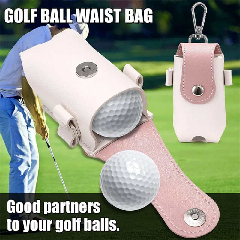 Golf Ball Mini Bag PU Leather with Golf Tees Golf Ball Pouch Hang on Waist Bag Golf Belt Gift for Husband Golf Sport Accessories