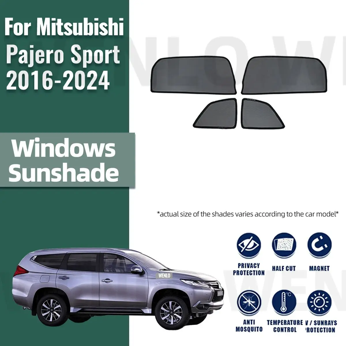 

For Mitsubishi Pajero Sport 2016-2023 2024 Magnetic Car Sunshade Front Windshield Frame Curtain Rear Side Window Sun Shade Visor