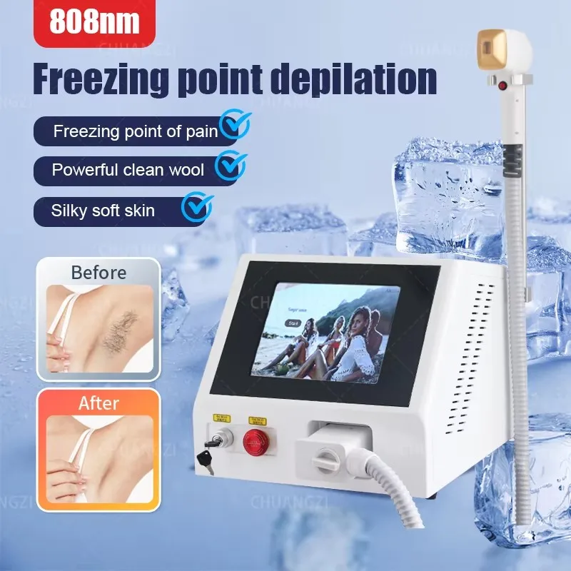 2000W Portable 808nm Diode Painless Ice Platinum Hair Removal Machine 755 808 1064nm 3 Wavelength