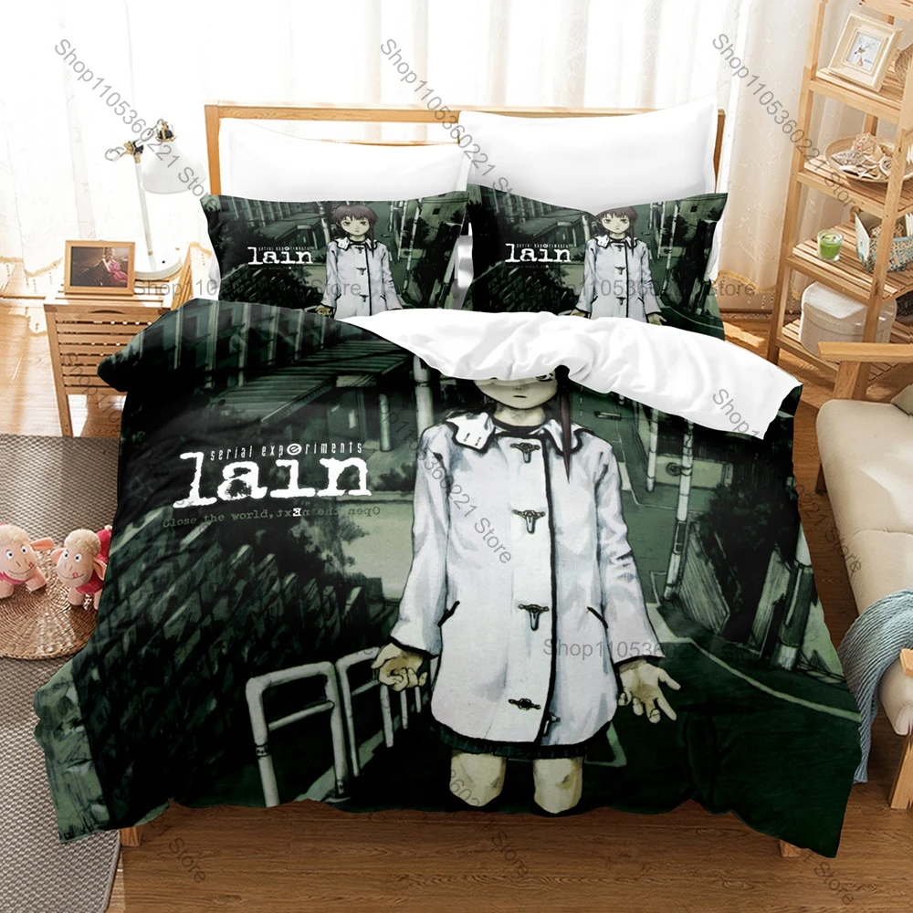 Serial Experiments Lain Retro Anime Theme Bedding Set 3Pcs Breathable Duvet Cover Bed Set For Otaku