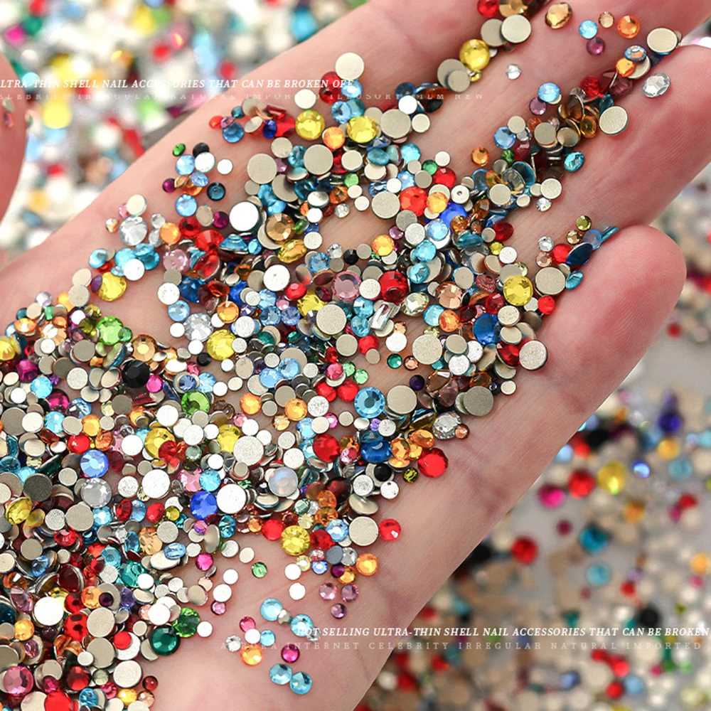 

Nail Accessories 1440 Nail Diamonds Mixed Size Flat Bottomed Diamond Colored Silver Bottom Small Round Crystal Rhinestone