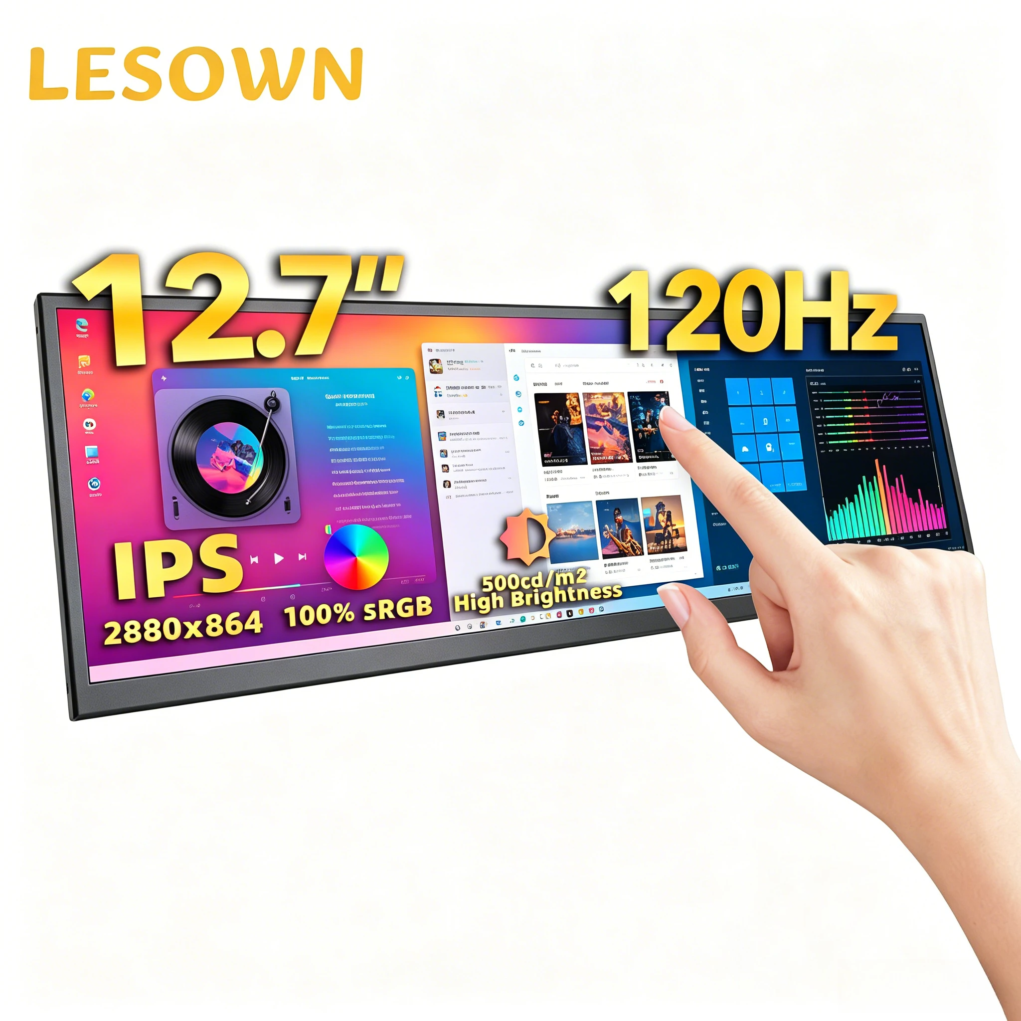 

LESOWN Ultra-HD Sensor Dashboard 12.7 Inch Capacitive Bar Monitor for PC Chassis Custom Temperature Tracking Tool Layout