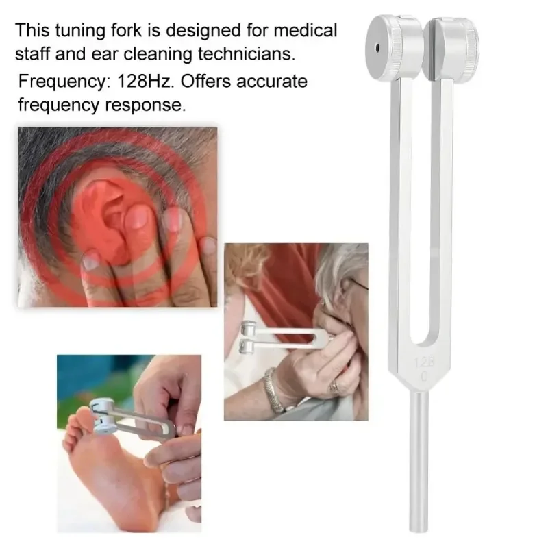 128Hz Aluminum Alloy Tuning Fork Wood Hammer Sound Healing Therapy Tool Storage Bag Otologist Medical Health Care Test Nervous
