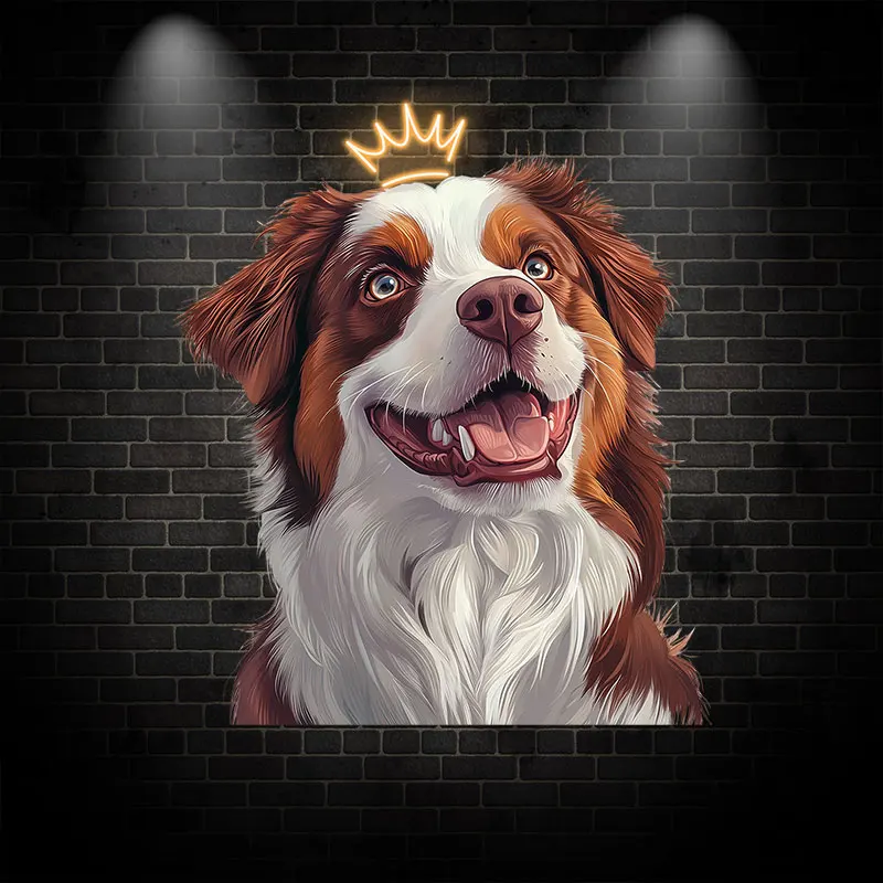 Border Collie wearing Crown Wall Decor Custom LED Neon Sign