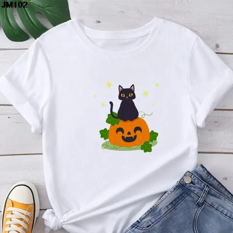 Halloween New Women's Pumpkin Printed T-shirt Fashion Streetwear Female Clothing Tshirt Harajuku Short-sleeved Top Woman T Shirt