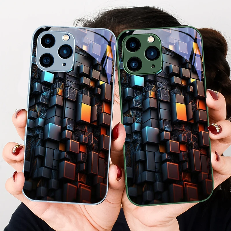 

Geometric solid element Purple For Iphone 16 Plus 15 14 13 12 Mini 11 Pro Max X XS XR 7 8 Plus 2022 Tempered Glass Phone Case