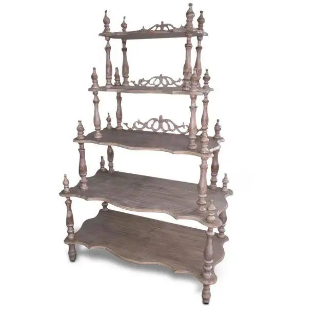 Retro carved five-layer storage shelves bookshelves flower racks commodity display racks and figure display racks