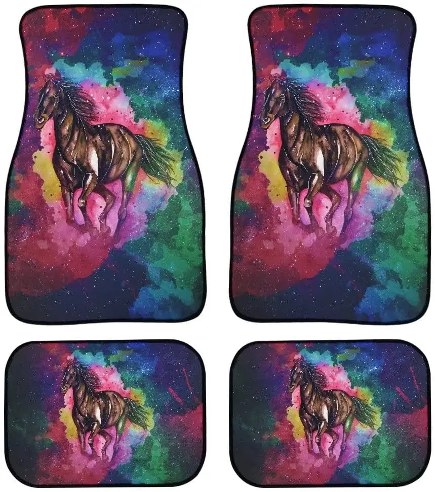 

Youngerbaby Galaxy Horse Painting Car Floor Mats for Front Rear Car Mat Set of 4 Pcs Truck Carpets Non Slip Rubber Backing Auto