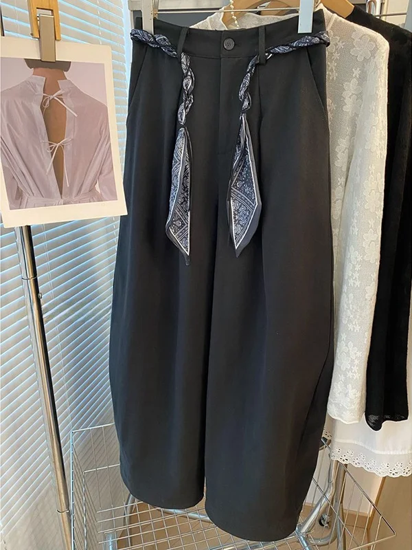 

Женские повседневные брюки больших размеров, длинные брюки А-силуэта с поясом для коррекции фигуры, модные брюки-кюлоты из комфортного полиэстера