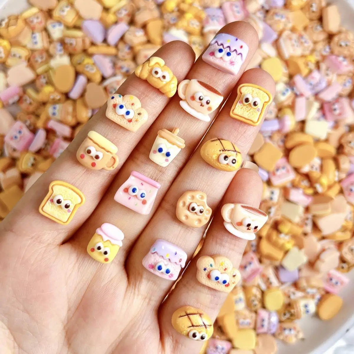 

Cute Cartoon Resin Big Eyed Bread Cake Cookies Nail Charms 3D Resin Dessert Series Nail Phone Case Manicure DIY Accessories