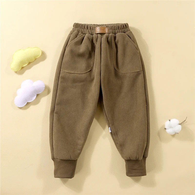 

Kids Paded Pants Winter Boys Plus Velvet Thick Warm Trouser Autumn Teen Cotton OuterWear Sport Casual Pant Children Clothes