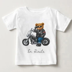 Lustige Bär Reiten Motorrad Auto Druck Jungen Und Mädchen Weiß T-shirt kinder Sommer Harajuku Kawaii Lustige Baby Y2K Kleidung