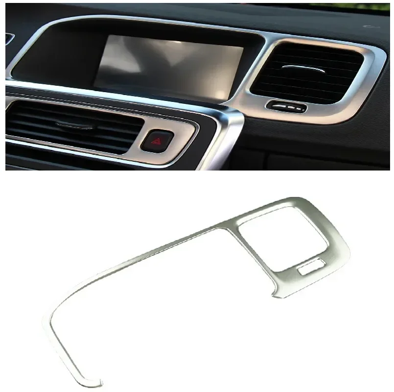 For Volvo S60 V60 2011-17 Car Styling Console Navigation Frame Decorative Cover Trim Interior Stainless Steel Strip Mouldings