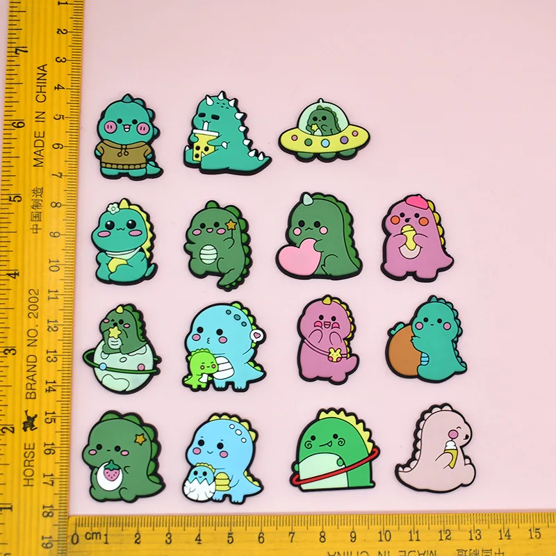 1/16pcs lovely dinosaur PVC shoe Charms Slipper Buckle combination Fit Wristbands accessories Decoration Bands gift unisex party