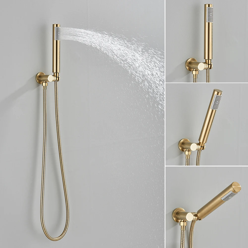Brushed Gold Handheld Shower Bathroom Shower Faucet Hot & Cold Water Tap Brass Shower Holder 1.5M Hose Brass Shower Valve