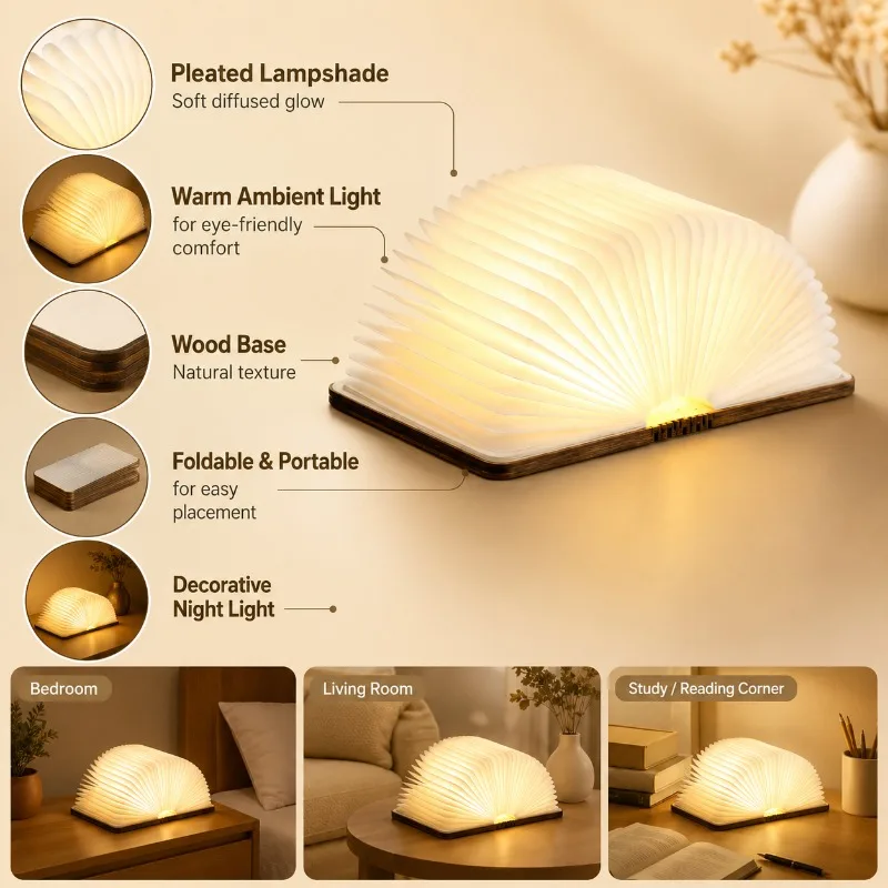 

Foldable Book Shaped LED Night Light with American Style Ideal Business Gift Home Decor Lamp for Birthday Gifts Creative