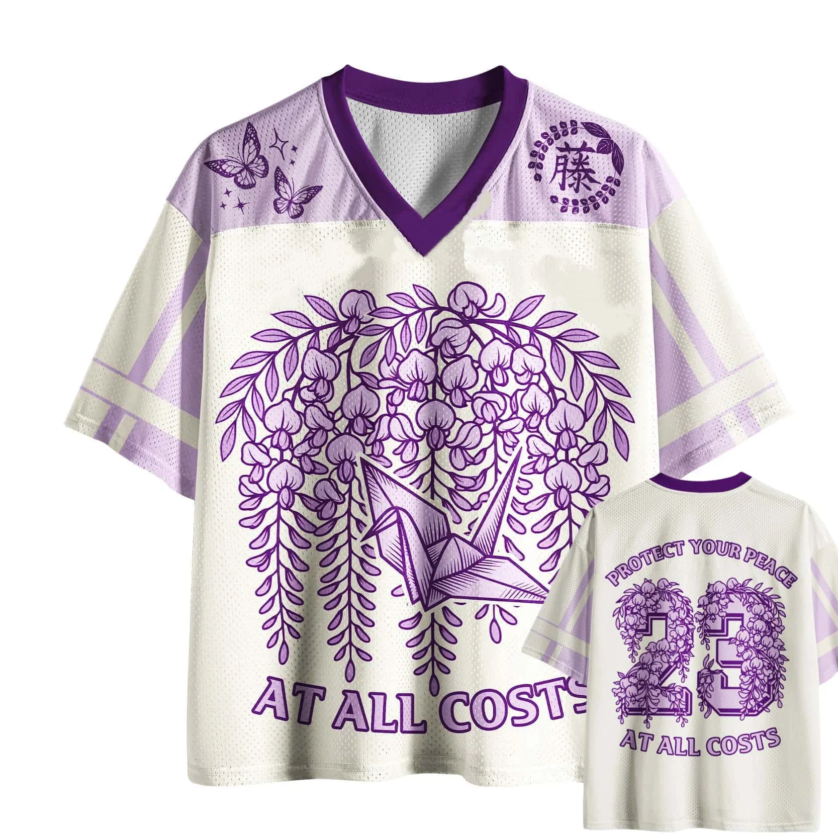 Neuer Sommerstil: Wisteria-Papierkranich- & Schmetterlingsdruck, schnelltrocknendes, übergroßes, lockeres Kurzarm-T-Shirt für Herren und Damen