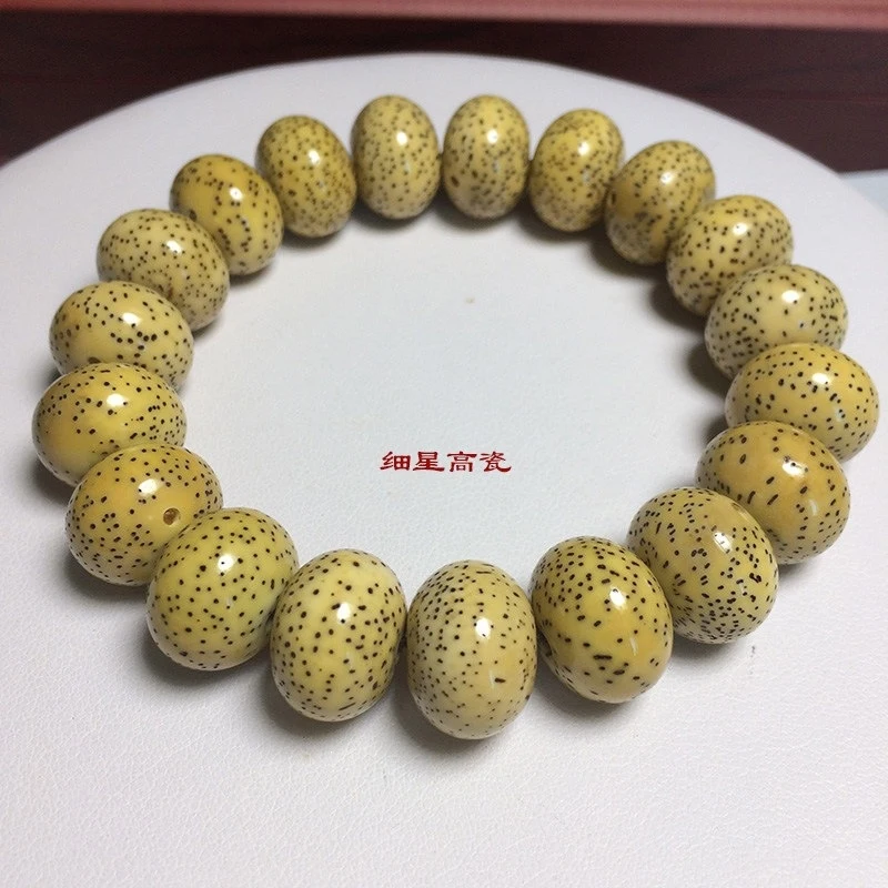 Pulsera de cuentas de Buda de Bodhi de gran densidad, 15 mm, pulidas, verde imperial de alta calidad, con acabado amarillo aceite de pollo, Golden