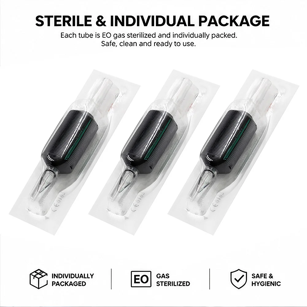 Disposable Tattoo Grip Tubes 25mm EO Gas Sterilized Individually Wrapped Anti-slip Silicone Handle For Tattoo Machine Accessory