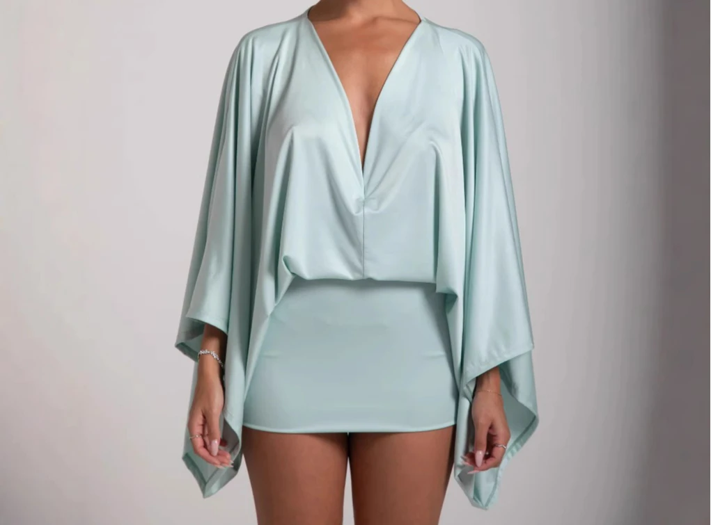 

2026 Women's Summer New Women's Clothing Solid Color V-neck Splicing Casual Super Short Versatile Dress