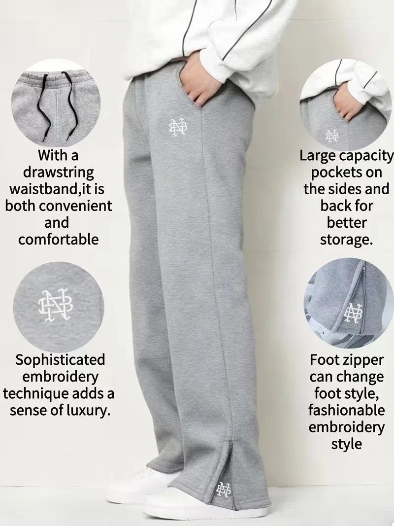 High Street Y2K Hosen Herren Freizeithosen Hoodie-Sets Streetwear Gerade Sweathosen Lockerer Bestickter Hoodie Paar Trendiger Anzug – Detail 5