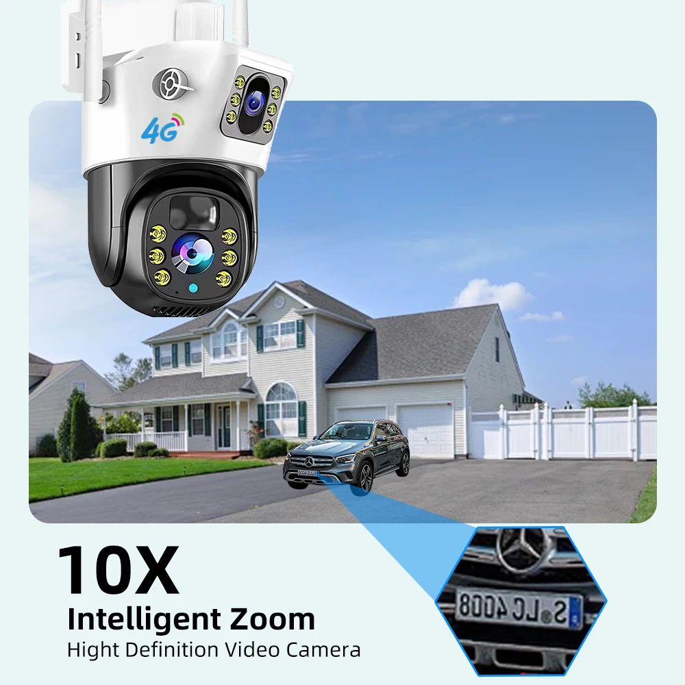 4G IP Camera With 4G Sim Card 8MP 4K Dual Screens Optical Zoom PTZ Motion Detect Color Night Vision V380 Pro Security Monitor