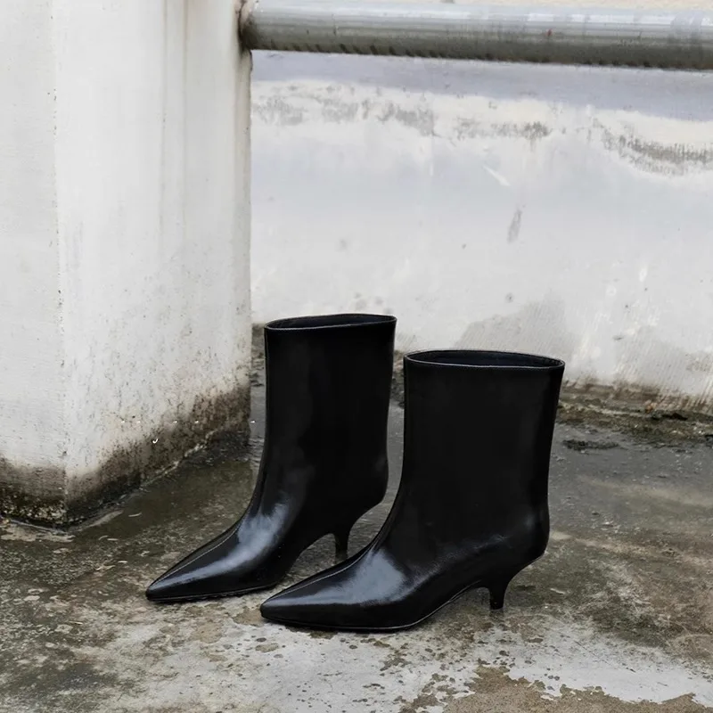 Kitten Heel Temperament Fashion Boots for Women 2026 New Black Wide Version Large Tube Circumference Mid Tube Short Boots，35-40