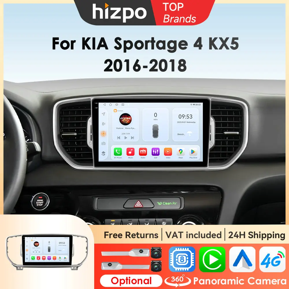 Hizpo 9 pouces écran de voiture pour KIA Sportage 4 KX5 2016 2017 2018 Android Auto Navigation GPS sans fil Carplay Wifi stéréo Bluetooth