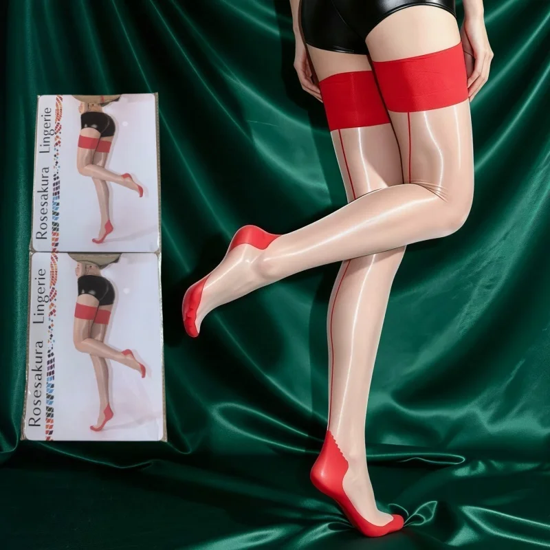 Candy Color Patchwork Stockings Plus Size Vintage Aurora Shiny Stockings Beautiful Legs Back Seam Party Dance Long Medias Mujer