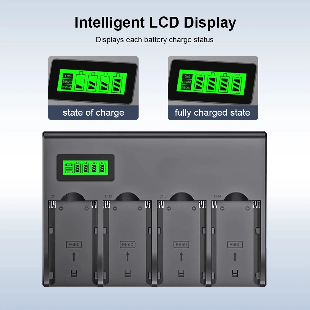 R7 NP-F960/F970 NP F960 8800mAh Battery with 4-Channel Digital Camera Battery Charger for Sony NP-F550 F750 F770 F970 F950