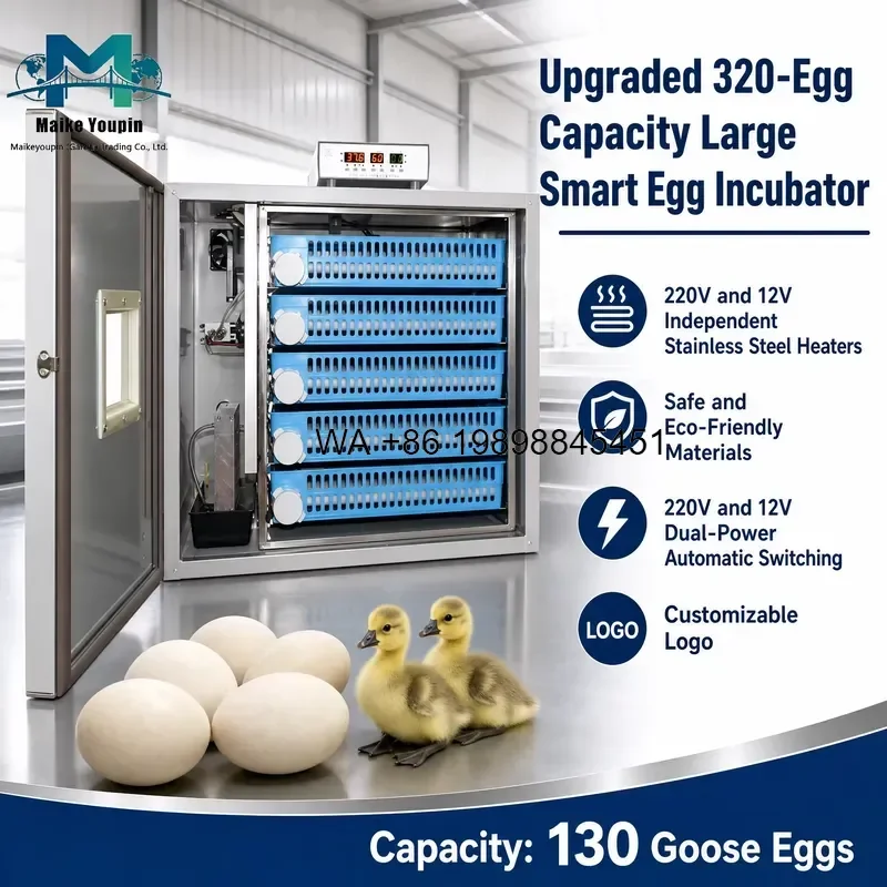 Wmwmnu Commercial 320 Egg Automatic Poultry Incubator with Auto Humidification and Dual Power System for Chicken Duck Goose