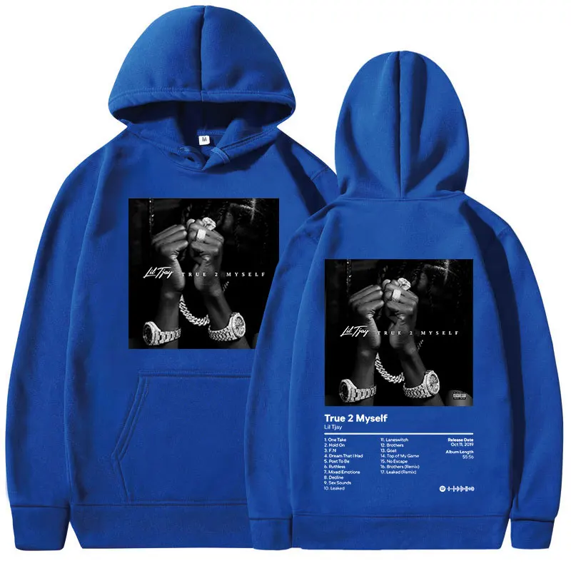 Raper Lil Tjay True 2 Myself Music Album Print Hoodie Mężczyźni Kobiety Hip Hop Vintage Bluzy Moda Streetwear Oversized Sweatshirt