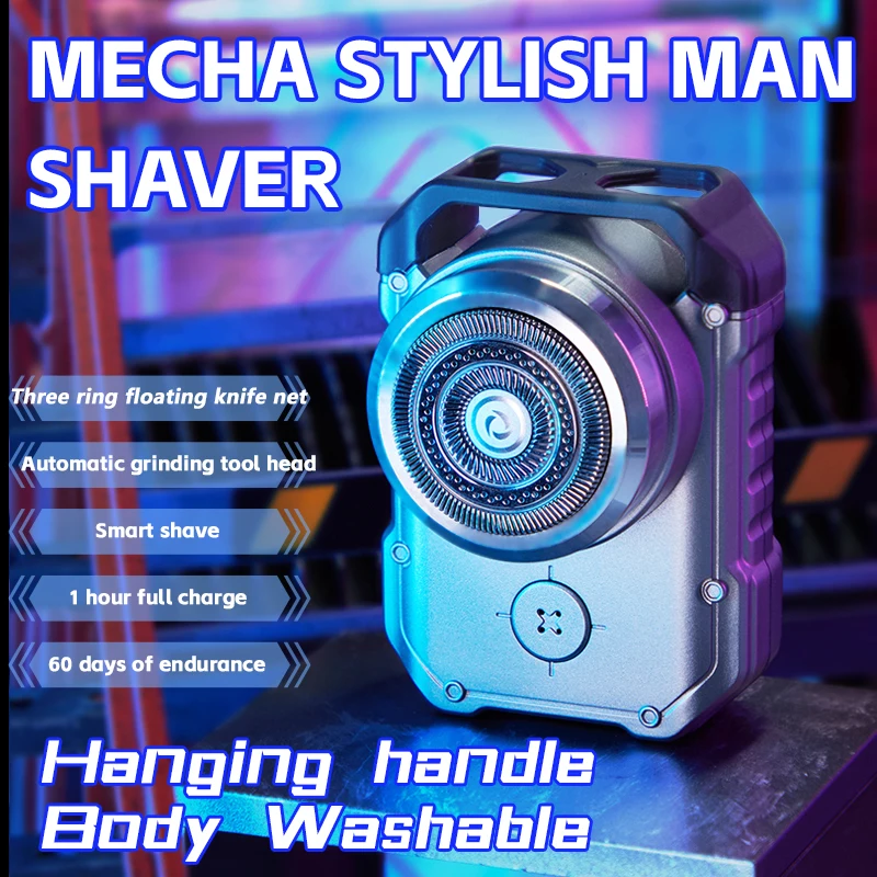 Electric MINI Travel Shaver Razor For Men Rechargeable IPX7 Waterproof Punk Mecha Design Pocket Face Beard Knife With Key Ring