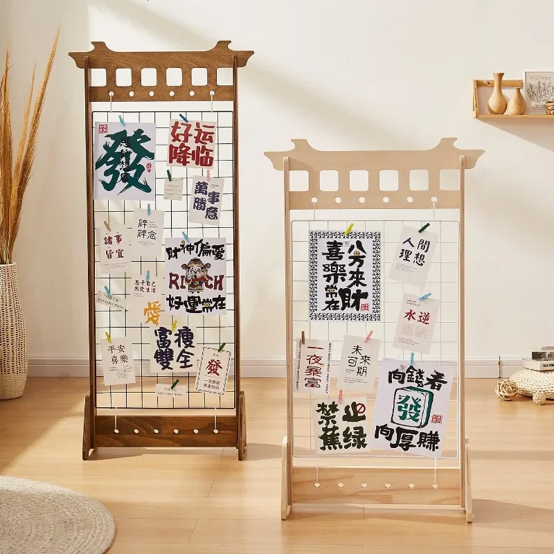 Grid Display Stand Solid Wood Works Display Stand China Wind Ring Innovation Shelf Art Calligraphy Display Stand
