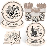 20pcs Wild West Cowboy Party Supplies Set Cowboy Disposable Paper Plate Tablecloth Birthday Decoration Festival Decoration