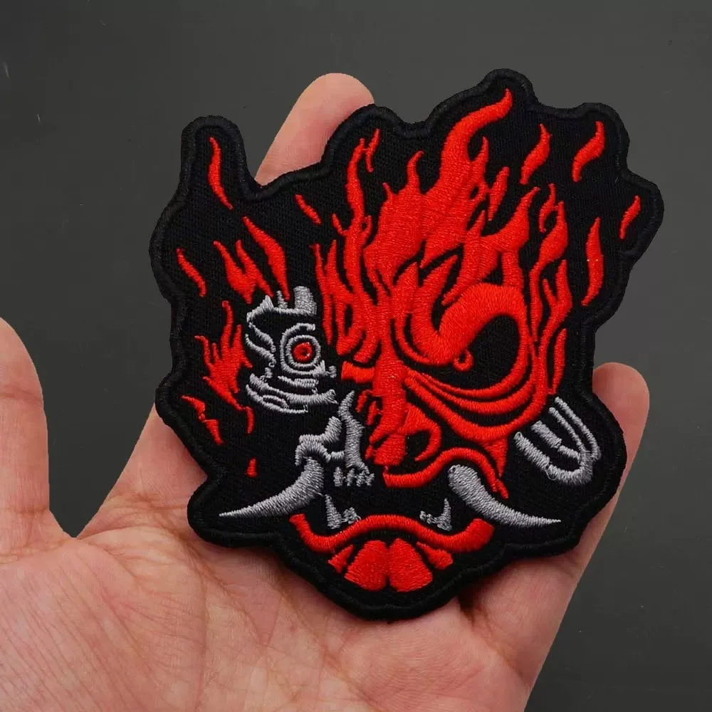 Red Devil Head Embroidery Patch Motorcycle Club Jacket Tank Top Embroidery Cloth Patch Hook and Loop Armband